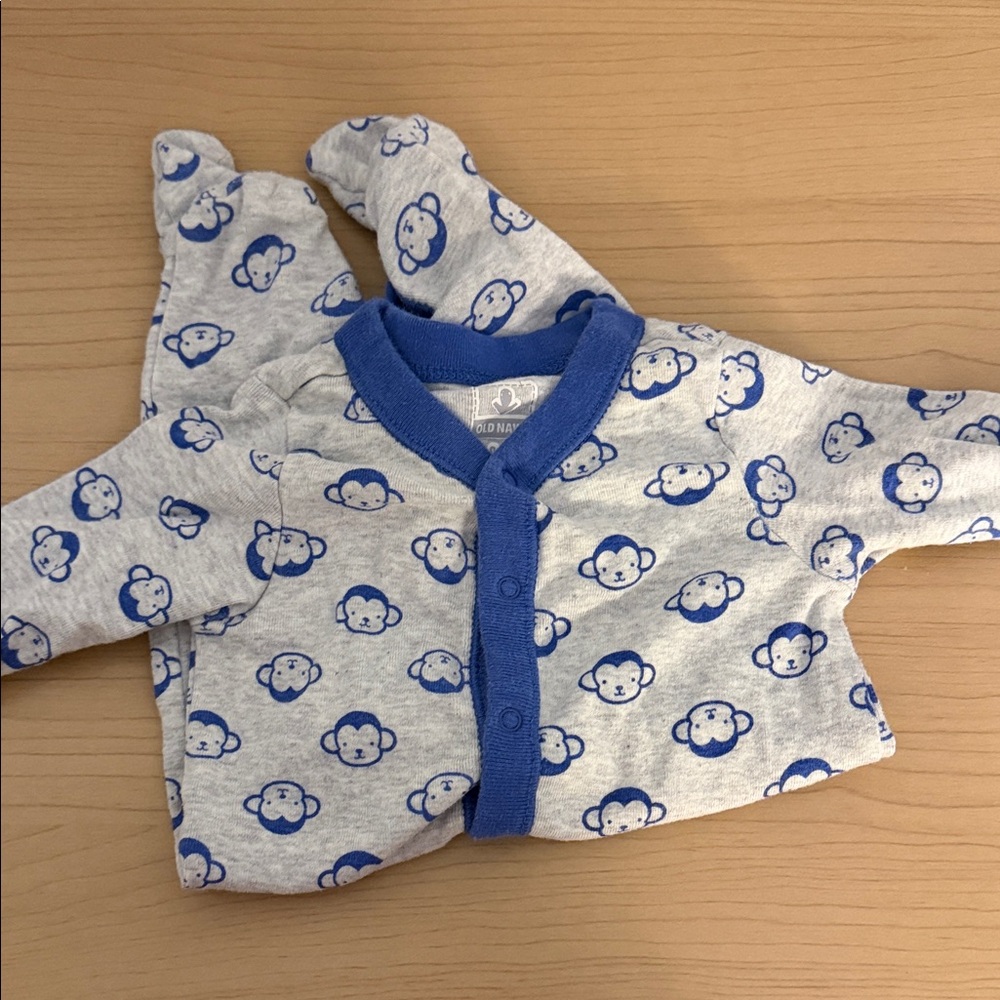 Old Navy Gray and Blue Monkey Print Footie